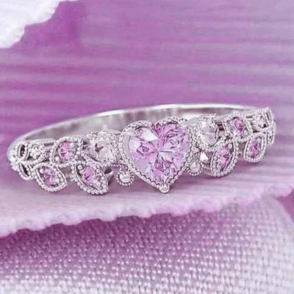 ▶Heart shape CZ Eternity 925 Silver Plated Fashion Ring for Women, L085